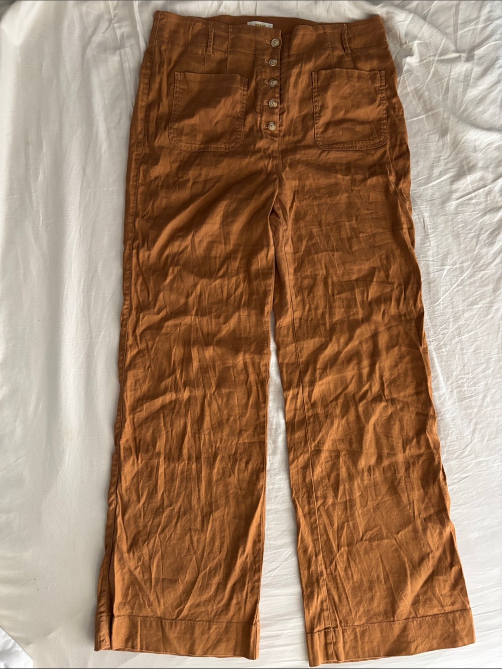 Anthropologie Copper Wide-Leg Button-Front Chinos